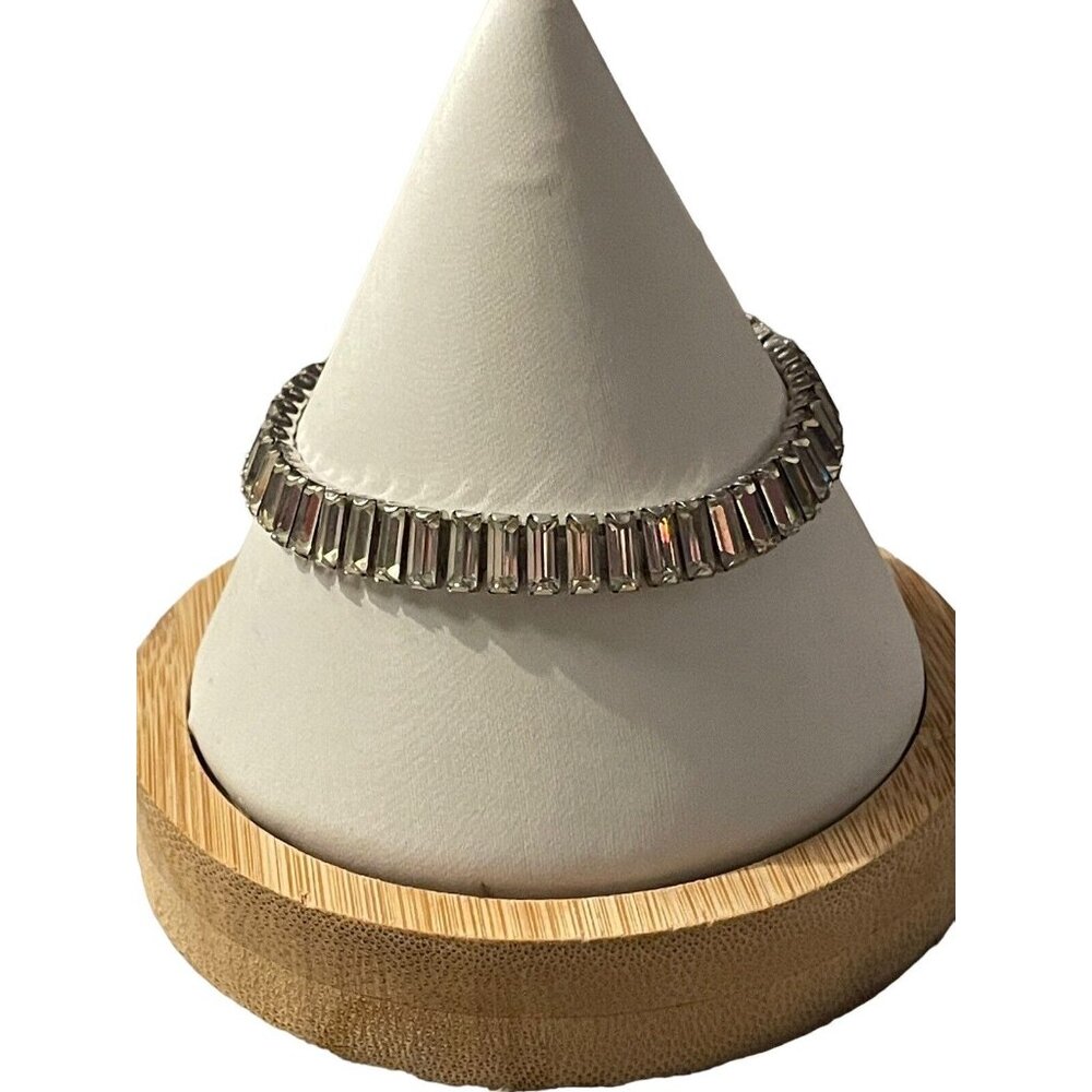 Vintage LEDO Art Deco Bracelet Clear Baguette Rhinestones Classic‎ Silver Tone